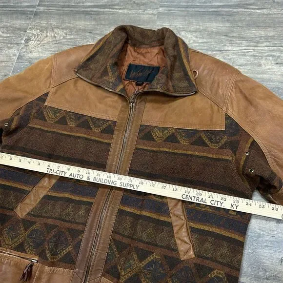 Vintage Winlit Leather Coat Wool Blend Aztec Southwest Women Size Large Brown - Picture 5 of 12